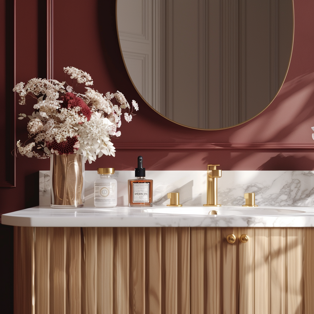 Badkamerontwerp bordeaux rood — interieurontwerper HAMI Studio