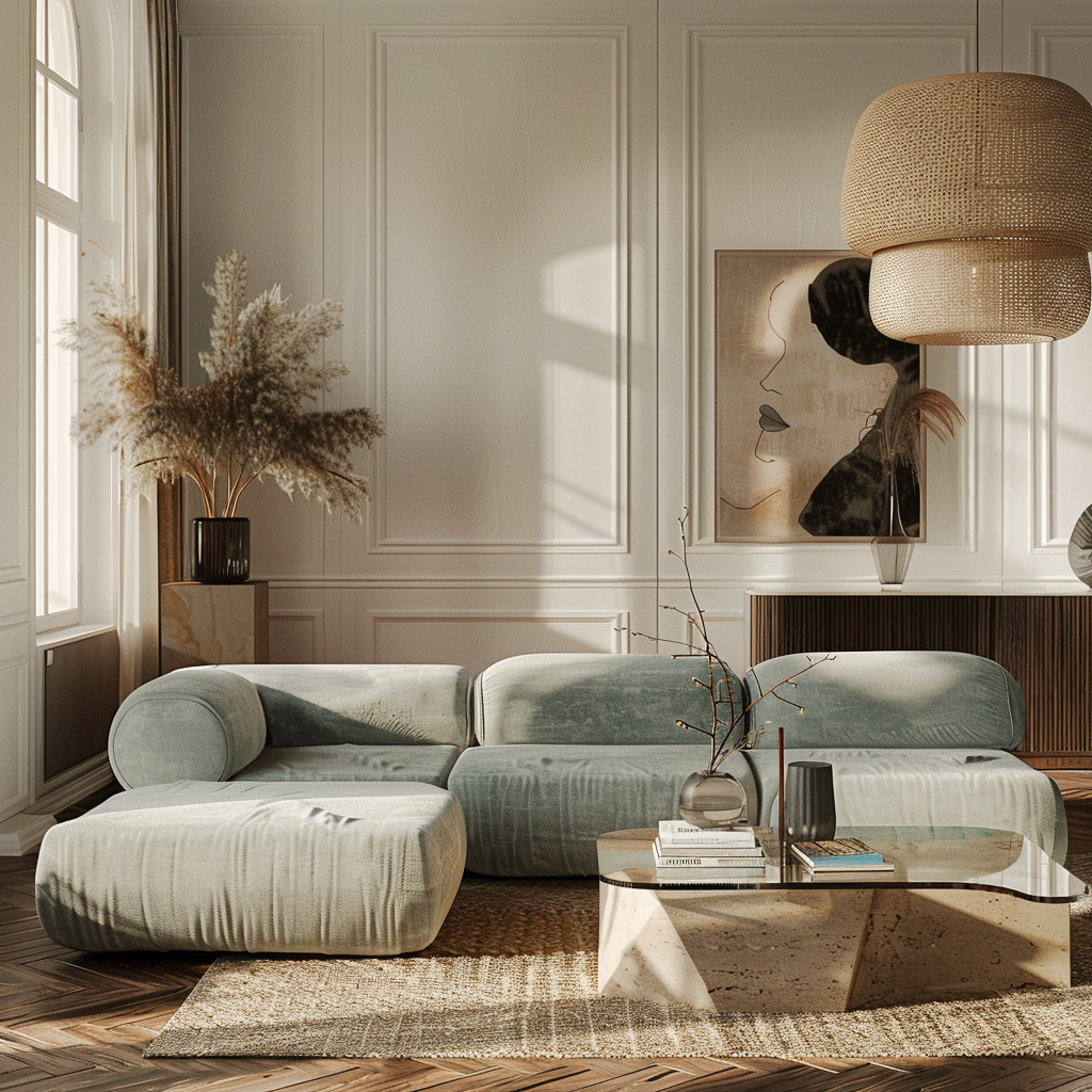 Woonkamer met mintgroene accenten — eclectisch interieurontwerp HAMI Studio Haarlem